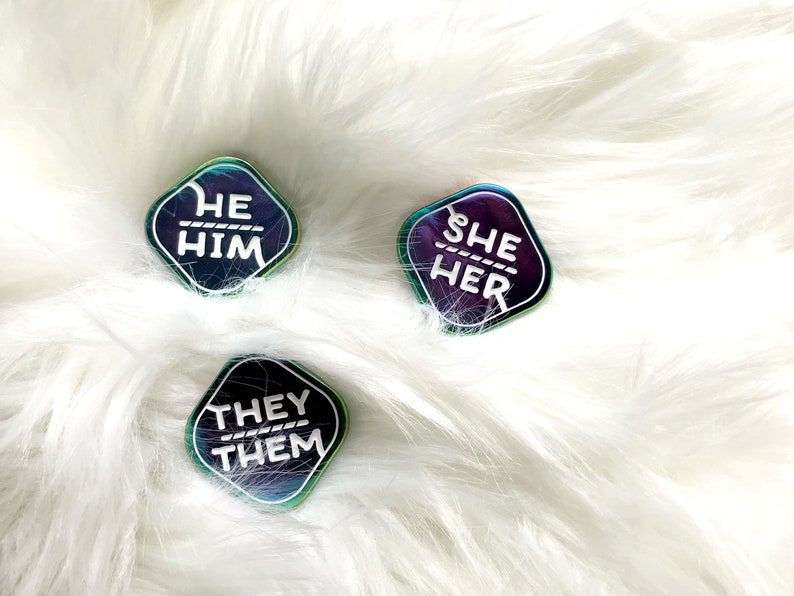 Pronoun Pins Rainbow Metal Trans Lapel Pin They/Them She/They He/They She/Her He/Him Pronouns image 5