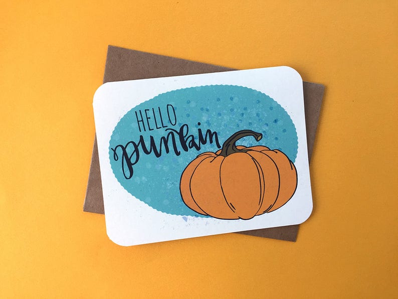 HEJ PUNKIN | Sött Halloween-kort, roligt Halloween-hälsningskort, bedårande pumpa-kort, bus- eller godis-kort, Halloween Punkin-kort bild 1
