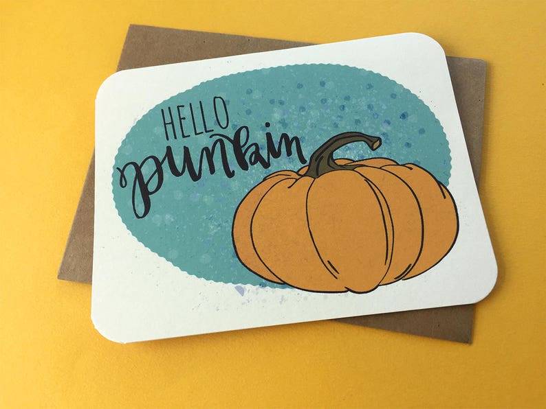 HEJ PUNKIN | Sött Halloween-kort, roligt Halloween-hälsningskort, bedårande pumpa-kort, bus- eller godis-kort, Halloween Punkin-kort bild 5