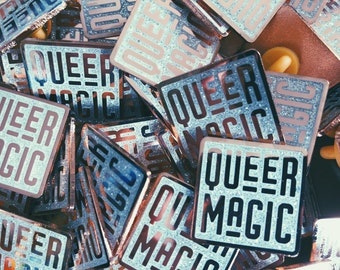 Queer Magic Pin - LGBTQ Pride - Rose Gold and White Glitter