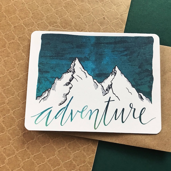 Greatest Adventure Card | Adventure Begins | Handlettered Mountain Card | Let's Get Lost | I Miss You Card | Farewell Card | New Job Card