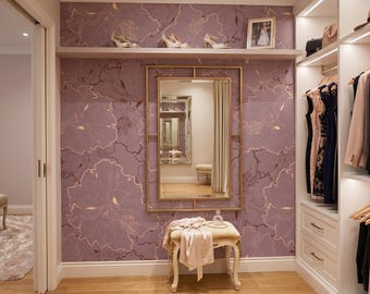 Art Deco Floral Wallpaper, Rose Gold Botanical Wall Mural, Peel and Stick Decor