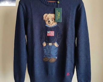 Pull bleu marine Bear Polo Ralph Lauren | Col rond américain BCBG