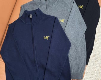 Arcteryx Full-Zip Knit Cardigan Sweater Jacket – Mock Neck Archeopteryx Logo Track Jacket