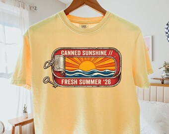 Canned Sunshine Shirt Comfort Colors 3023 Vintage Summer Cropped Tee Retro Beach Waves T-Shirt Sardine Can Graphic Top Cute Aesthetic Gift