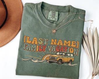 Custom Family Vacation Shirt, Personalized Summer Road Trip T-Shirt 1717, Retro Groovy Beach Custom Last Name