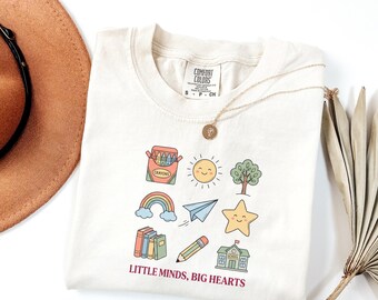 Little Minds Big Hearts Shirt Comfort Colors 1717 Teacher Tee Cute Elementary School T-Shirt Retro Back To School Top Teacher Appreciation