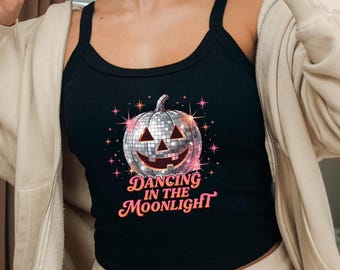 Disco Pumpkin Tank Top Bella Canvas 1012 Micro Rib Spooky Season Cami Cute Halloween Dance Shirt Retro Moonlight Groove Top Aesthetic Gift