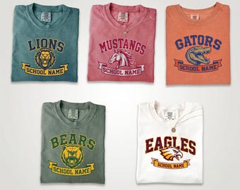 Custom School Team Shirt Comfort Colors 1717 Personalized Mascot Tee Vintage Varsity Graphic Top Retro Custom College High School Shirt