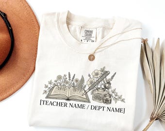 Custom Teacher Shirt Personalized Back To School Gift Comfort Colors 1717, Retro Wildflower Book Floral Custom Name Women Graphic Tee