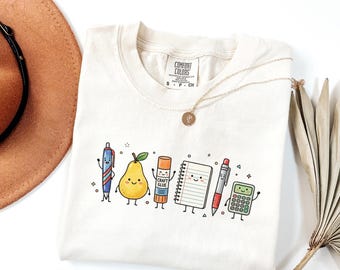 Comfort Colors Funny Teacher Life Shirt, Vintage School Supplies T-Shirt 1717, Cute Back To School Pear Pencil Notebook Unisex Tee