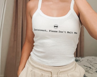 Bella Canvas 1012 Introvert Please Dont Melt Me Tank Top, Funny Summer Introvert Humor Camisole, Minimalist Sun Anti Social Ribbed Tee