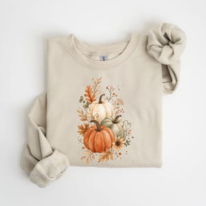 Watercolor Pumpkin Sweatshirt, Fall Floral Crewneck, Autumn Pumpkin Sweater, Cozy Thanksgiving Outfit, Cute Fall Gift for Women