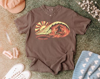 Summerween Shirt Comfort Colors 1717 Retro Spooky Surf Tee Vintage Grim Reaper Surfboard T-Shirt Ghostly Halloween Graphic Tee Coquette Gift