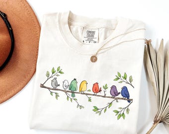 Comfort Colors Birdwatching Shirt, Vintage Birds On A Branch T-Shirt 1717, Retro Minimalist Bird Lover Gift Nature Women Graphic Tee