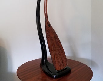 African Sun Canoe Paddle (single paddle) and Single, Ebonized Curly Maple Display Stand; (SOLD, but I can build another/sell separately)