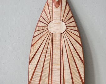 Canoe Paddle, "Gig Harbor Sunrise" Design, 12 degree Double-Bend S-Blade, Curly Maple & Eastern Red Cedar, display options sold separately