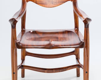 Armchair, Sculpted from Instrument Grade Hawaiian Acacia Koa Wood, by Commission Only, Other Wood Species Available