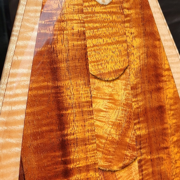 Canoe Paddle, "Hawaiian Beauty III" Design, 5 degree Single-Bend S-Blade, made from Curly Acacia Koa and Curly Maple, paddle only