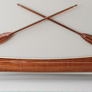 Whitehall Rowboat, bas-relief, 1/3rd Scale Model with Oars, Magnetic Display Hangers, Built from Birds Eye Sapele and Curly Maple