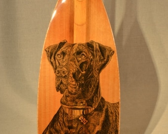 Wooden Canoe Paddle, 14 Degree S-Blade, Western Red Cedar "Simplicity", with Original Pen and Ink Drawing