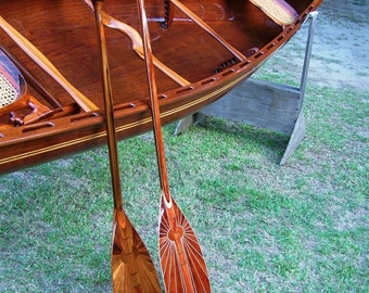 Canoe Paddles, 14 Degree, Single-Bend, S-Blade, Lightweight Softwood, "Morning Sun" (red & white) and "Midnight Sun" (brown and white)