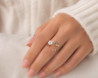 Bagues à fleurs délicates pour femmes/filles, bagues Sakura réglables