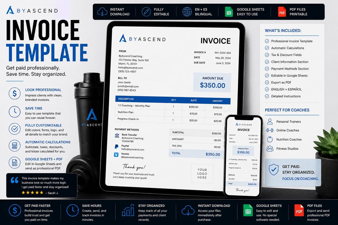 Fitness Coach Invoice Template Excel | Power Pack + Elevated Edit ...