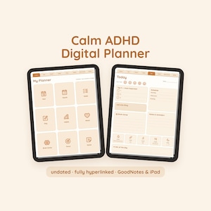 ADHD Digital Planner Undated | Hyperlinked GoodNotes Notability iPad Planner | Daily Weekly Monthly | Minimalist Self Care Habit Tracker