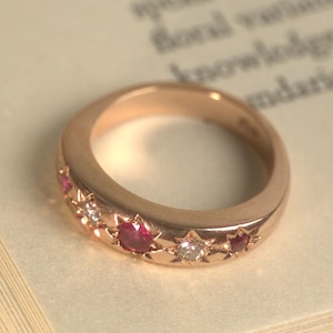 Victorian Revival Star Set Gypsy Ring | 9 kt roségoud | Robijn en diamant | Chunky-band | De zigeuner — Ane Antrin
