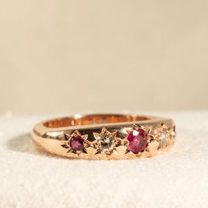 Victorian Revival Star Set Gypsy Ring | 9ct Rose Gold | Ruby & Diamond | Chunky Band | The Gypsy — Ane Antrin