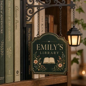 Custom Bookshelf Sign with LED Lamp, Personalized Library Decor, Book Nook Decor, Book Lover Gift