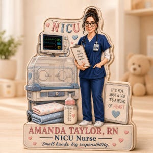 Personalized NICU Nurse Wooden Plaque, Custom Portrait Keepsake Gift for Nurses