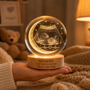 Personalized Ultrasound Acrylic Night Light, Custom Sonogram Keepsake Gift for Mom to Be, Crystal Ball LED Lamp, Baby Shower Gift