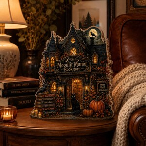 Décoration de maison hantée, objet décoratif pour étagère de librairie Dark Academia, bloc de bois gothique pour Halloween, cadeau pour amoureux des livres et des sorcières