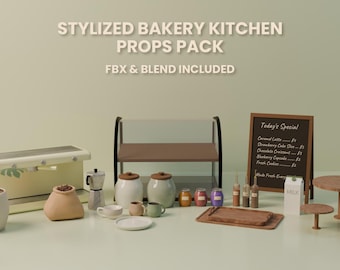 Stylized Bakery Kitchen Props Pack | Blender Models | FBX BLEND Included | Cozy Cafe Game Assets