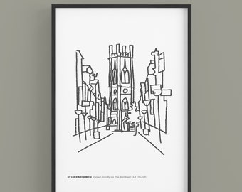 St Luke's Church Liverpool Print Bold Street Black & White