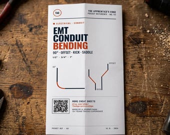 EMT Conduit Bending Pocket-referentiegids Afdrukbaar in drieën gevouwen spiekbriefje voor elektriciens