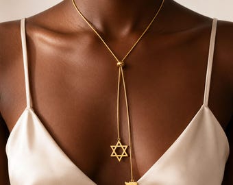 Chai Necklace, Star Of David Necklace, Jewish Star Jewelry, Hebrew Pendant, Israeli Gift, Bat Mitzvah Present, Stainless Steel
