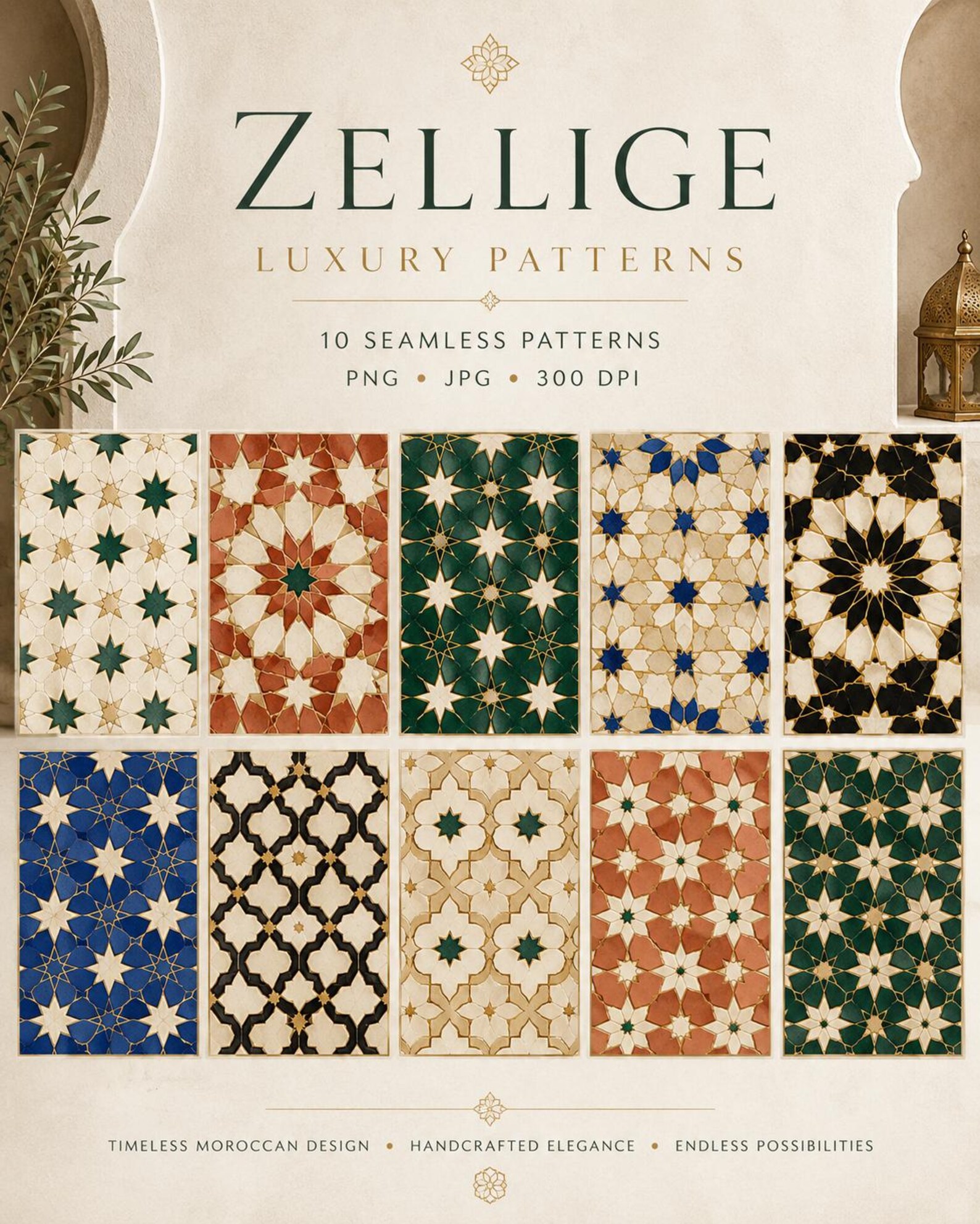 Moroccan Zellige Seamless Patterns | Luxury Digital Paper Pack ...