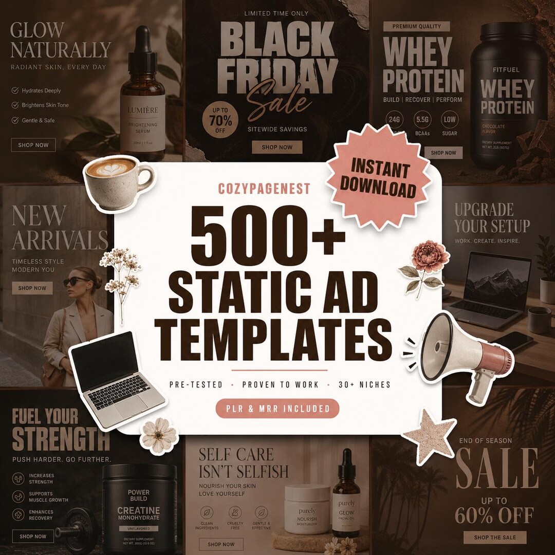 500+ Static Ad Templates Canva | Pre-tested Meta Ads | 30 Niches PLR ...