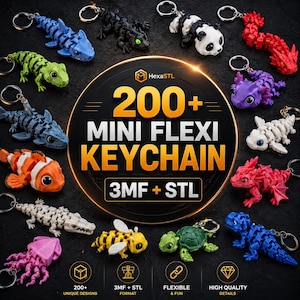 Más de 200 archivos STL de mini llaveros flexibles / Paquete de impresión 3D articulado (3MF + STL)