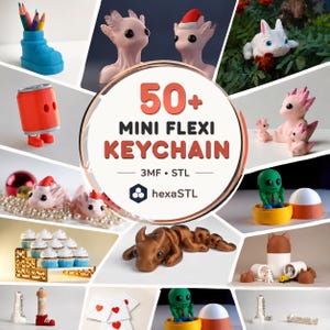 Mini Flexi Keychain STL Bundle | 50+ Articulated Animal Designs (3MF + STL Files)