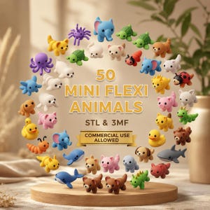 Mini Flexi Keychain STL Bundle | 50+ Articulated Animal Designs (3MF + STL Files)