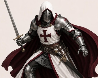 Tragbare weiße Tempelritter Rüstung - Gothic Kreuzritter Anzug mit weinrotem Kreuz