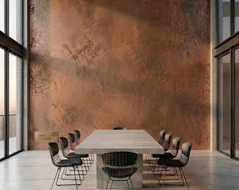 Burnished Copper Mica Wallcovering | Honed Metallic Mineral Surface | Material Mimicry | Bespoke Architectural Plaster