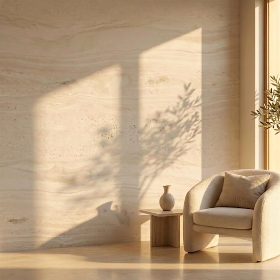 Bleached Travertine Plaster Wallcovering | Honed Stone Texture | Material Mimicry | Bespoke Architectural Surface
