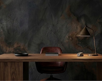 Oxidized Metallic Plaster Wallcovering | Burnished Charcoal & Copper | Material Mimicry | Bespoke Architectural Surface