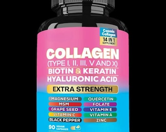 Collagen Capsules Types I, Ii, Iii, V & X With Biotin, Hyaluronic
