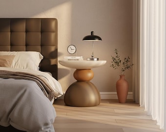 Stone Side Table, Modern Resin Accent Table, Nordic Coffee Table, Sculptural Bedside Table, Unique Living Room Decor